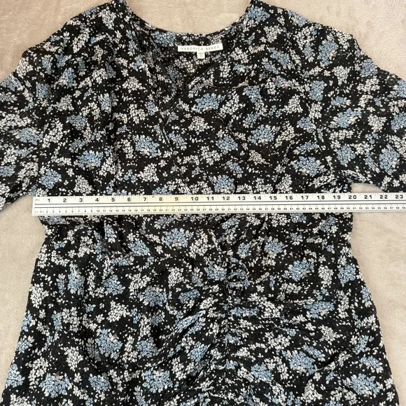 Veronica Beard Sean Wrap Dress Womens 20 Black Ditsy Floral Silk Ruched Ruffle - Picture 10 of 14